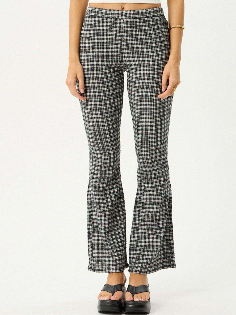 Afends Seersucker Black & White Plaid Flare Pants